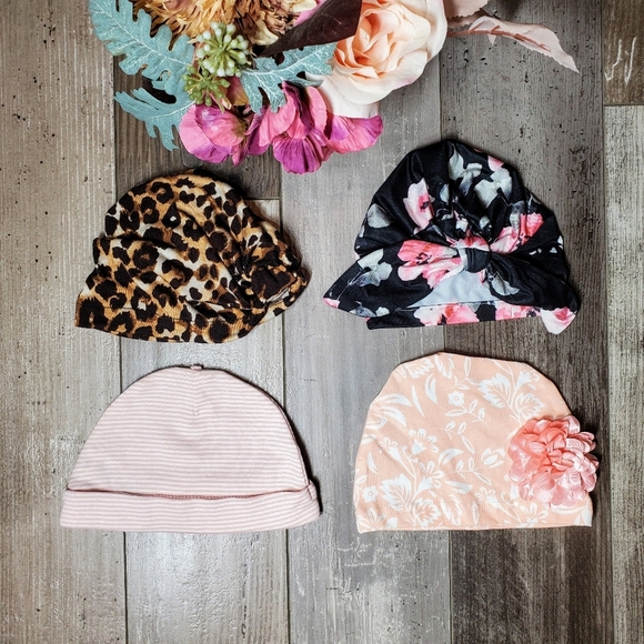 Baby Girl 4pc NWOT Hat Bundle Size 0-6m - Picture 1 of 11